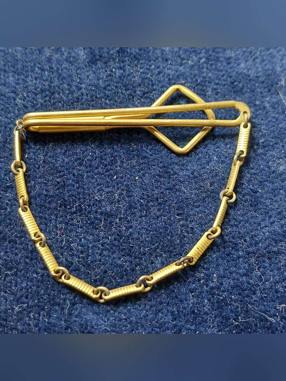 ​VTG Estate Swank Gold Tone Art Deco Geometric Tie Clip Chain Bar Pat 1865995